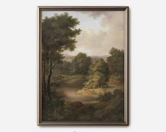 Moody Vertical Landscape Art Print: Antique Oil Painting, Vintage Landscape For Gallery Wall