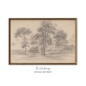 Vintage Art Print Sketch of Trees | Landscape Wall Art From The Whiskerings | Neutral Colors | Modern Farmhouse Decor | Mailed Art Print