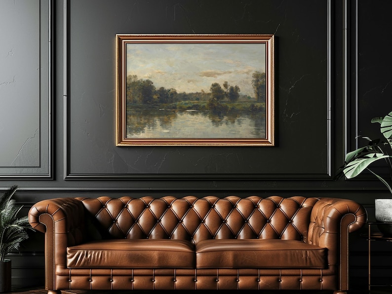 Vintage Landscape Art Print: French Countryside Painting, River Landscape Wall Art, Farmhouse Decor, Large Print image 4