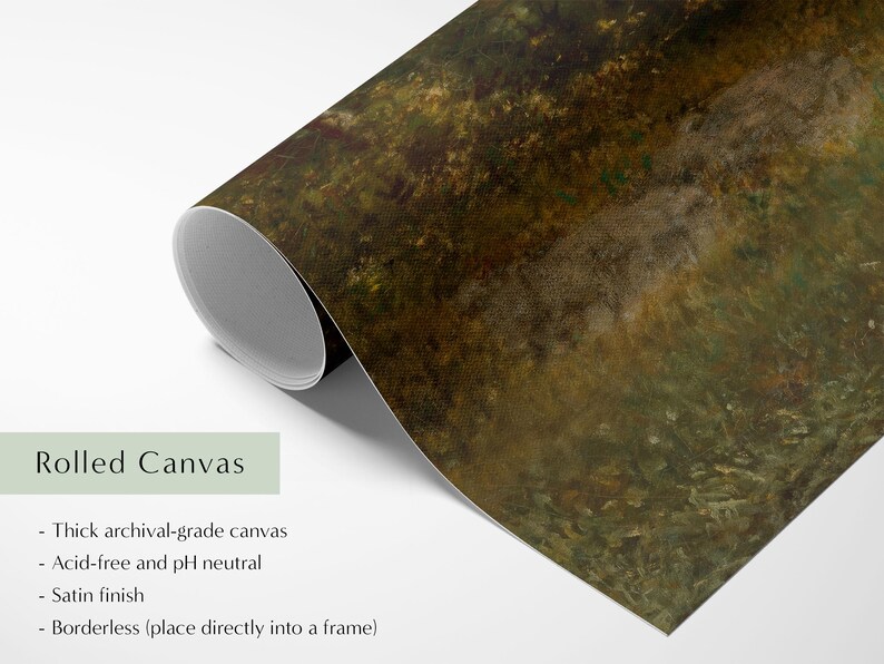 A fine art paper giclèe art print of a moody landscape painting, printed on rolled canvas.
