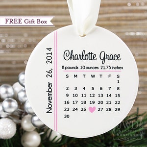 Personalized Christmas Ornament First Christmas Ornament Baby Birth Ornament Baby's Birth Stats Special Date Ornament Calendar BBC-O image 1