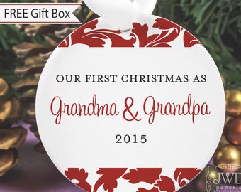 Grandparent Gift Personalized Grandparent Ornament Our First Christmas as Grandparents Grandma & Grandpa - Valencia Pattern  - Item# VAL-G-O