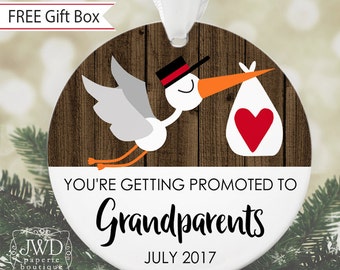 Pregnancy Reveal to Grandparents Soon to Be Grandparents Gift Baby Expecting Ornament Grandparent Christmas Ornament Stork Faux Wood #OR06MG