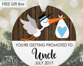 Uncle To Be Gift Pregnancy Reveal To Brother Promoted to Uncle Pregnancy Announcement to Uncle Baby Christmas Ornament Faux Wood #OR29MG