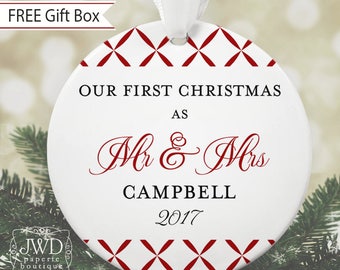 Personalized Wedding Ornament Mr and Mrs Ornament Our First Christmas Personalized Wedding Gift - Trellis Pattern - Item#OR1709