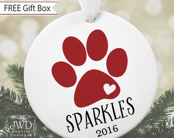 Dog Paw Print Ornament Personalized Porcelain Pet Ornament Dog Christmas Ornament Custom Pet Ornament  #ORPAWMG