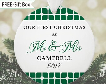 Our First Christmas Just Married Personalized Ornament Mr and Mrs Wedding Ornament Personalized Wedding Gift - Weston Pattern - Item#OR1708