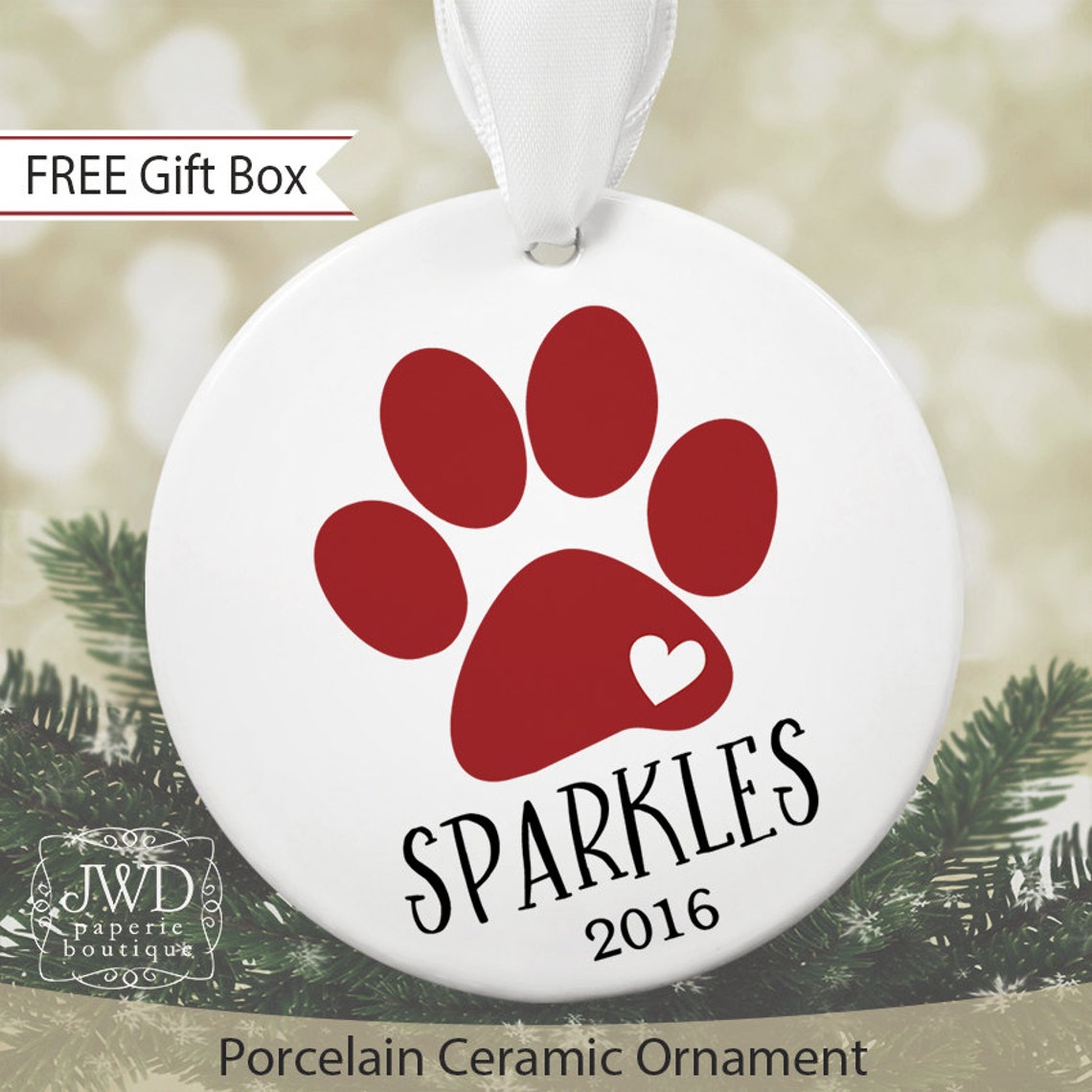 Dog Paw Print Ornament Personalized Porcelain Pet Ornament Dog Etsy