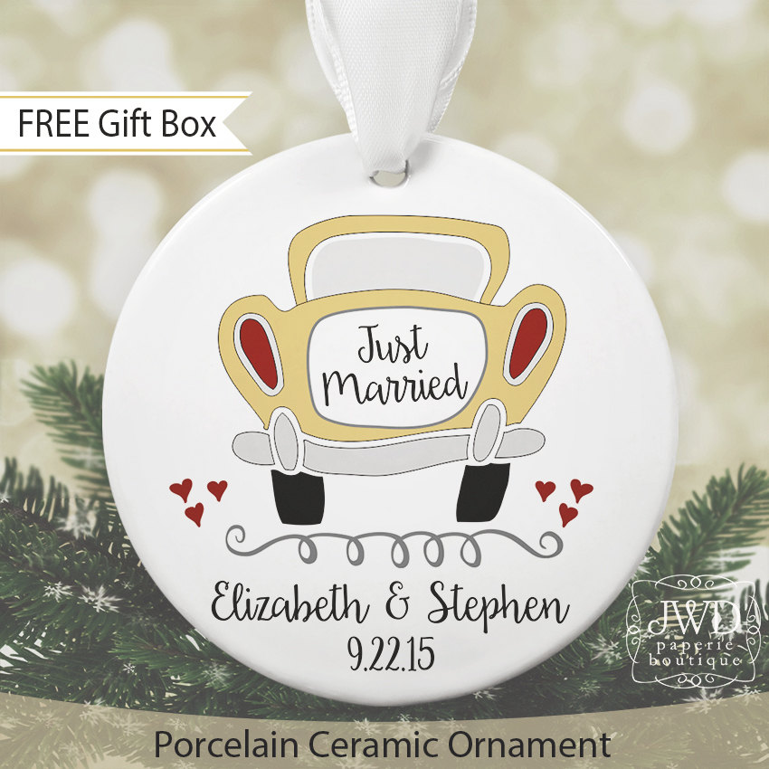 Just Married Car Ornament Personalized Our First Christmas Married Or…