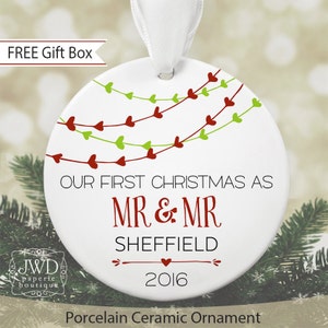 First Christmas as Mr & Mrs Ornament Personalized Christmas Ornament Bridal Shower Gift Newlywed Gift for Wedding Heart Garland OR1601 image 3
