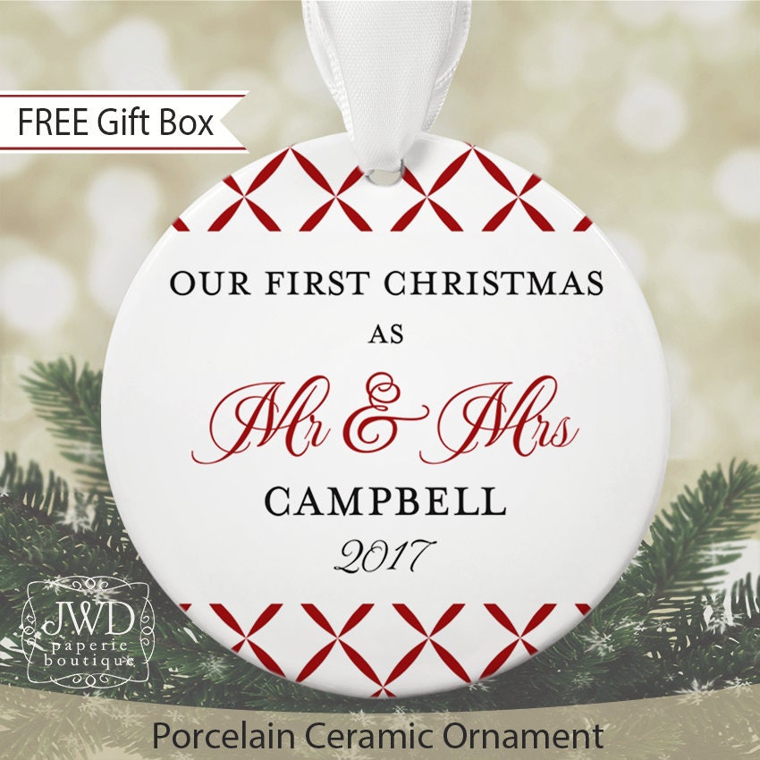 Our First Christmas as Mr. and Mrs. Porcelain Ornament