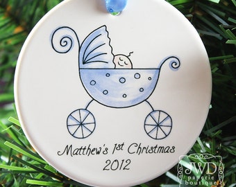 Baby's 1st Christmas Boy Baby Carriage Ornament Personalized Christmas Ornament Blue Baby's First Ornament Custom Baby Boy Gift