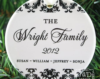 Personalized Family Christmas Ornament Family Christmas Gift Idea Personalized Ceramic Ornament with Family Name - Dainty Damask Item#OR1727