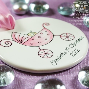 Babys First Christmas Ornament Personalized Baby Ornament My First Christmas Baby Carriage Christmas Gift Pink
