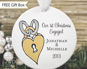 Engagement Gift Personalized Engagement Ornament Just Engaged Gift Our First Christmas Engaged - Heart Lock and Key -  Item# LOC-E-O