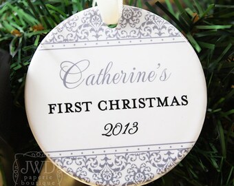 Personalized Baby First Christmas Ornament Personalized My First Christmas Ornament -  Jazzy Damask Pattern - Item# JAZ-B1-O