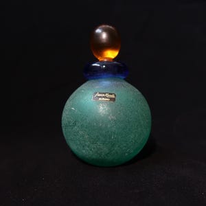 Signed Franco Moretti Scavo Vintage Murano Glass Bottle With Signed Franco Moretti Scavo Vintage Murano Glass Bottle With