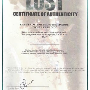 Lost Serie - original costume card - Prop - Evangeline Lilly als Kate Anne Austen - Lost TV Show  auf weltweit 49 Stück limitiert in A4