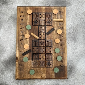 The Royal Game of Ur, Mesopotamian game, Sumerian historical board game, Handcrafted game board, Ancient strategy game