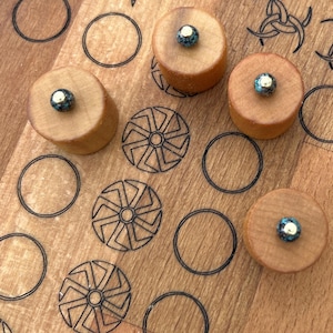 4 game pieces Vintage Steampunk Design - 4 handmade wooden game pieces with metal decorations - Nine Men&#39;s Morris - Checkers - Ludo - Pachisi
