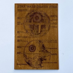 Star Wars Todesstern - Miniatur Karte aus Holz, 15 cm x 10 cm - Laser Cut ,  Holzschnitt als Gastgeschenk - Wall-Art