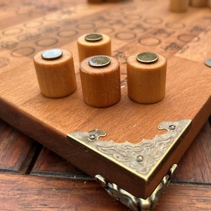 4 game pieces Vintage Steampunk Design - 4 handmade wooden game pieces with metal decorations - Nine Men&#39;s Morris - Checkers - Ludo - Pachisi