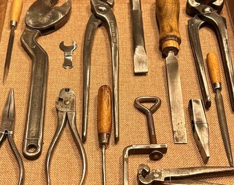 古工具　アンティーク Antique Tools in a Picture Frame - Vintage Tools. Industrial