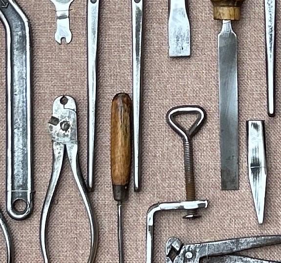 古工具　アンティーク Antique Tools in a Picture Frame - Vintage Tools. Industrial
