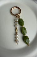 Freshwater Pearl Bag Charm: Gold Fish Accent, Acrylic Beaded Purse Jewelry