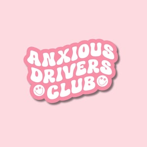 Anxious Drivers Club Holographic Sticker – Funny Car Girl Y2K Laptop Decal, Cute Pastel Accessory