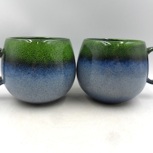 Reactive Glaze Stoneware Mugs: Light Green & Blue, Set of 2 sphere