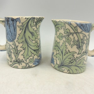 Set of 2 Mini Earthenware Jugs: Anemone Design, Heron Cross Pottery