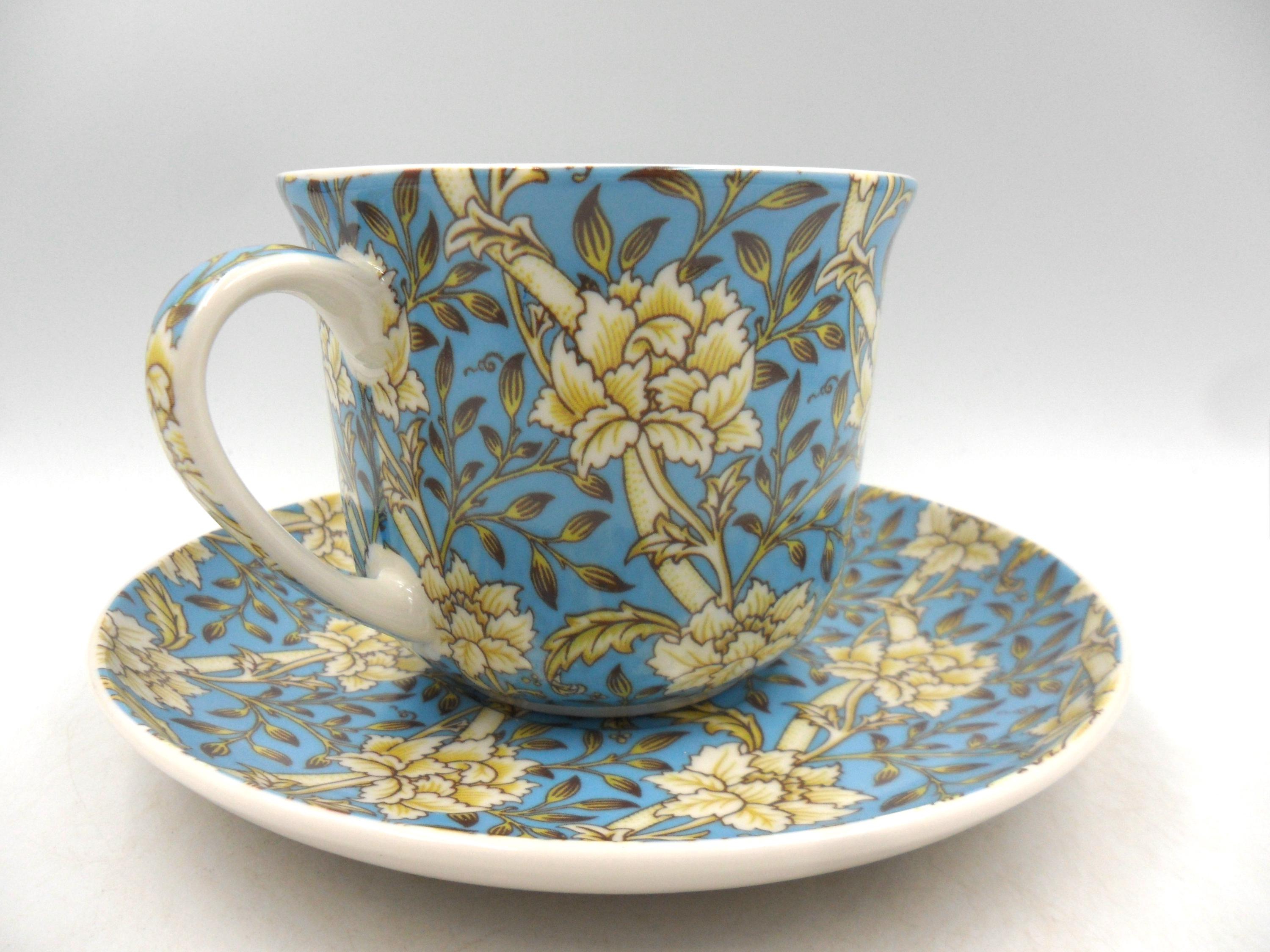 William Morris Inspired Blue Chrysanthemum Design Jumbo Cup and