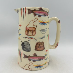 2 pint Earthenware Jug in Fishing design by Heron Cross Pottery