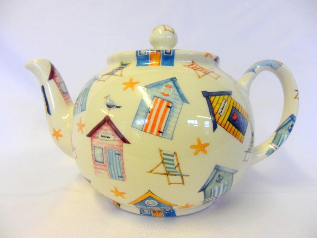 6 Cup Teapot in Colourful Beach Huts Design by Heron Cross Pottery - Etsy