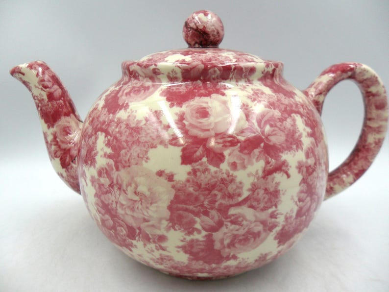 2 Cup Teapot in Pink Laura chintz Design by Heron Cross Pottery Bild 1
