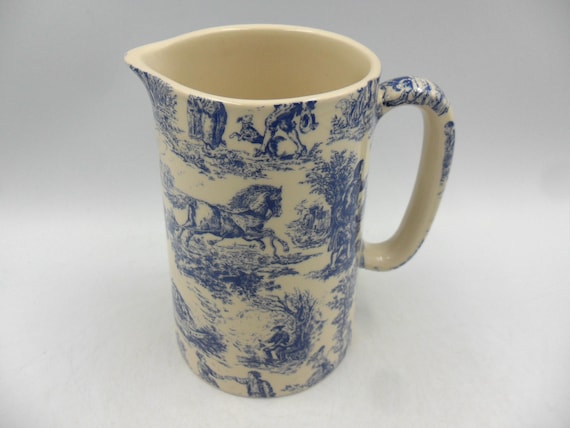 1 Pint Earthenware Jug in Blue Toile Design by Heron Cross Pottery