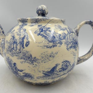 Théière 6 tasses en toile bleue, design Heron Cross Pottery