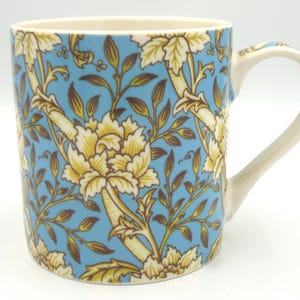 Jumbo china mug in William Morris blue chrysanthemum Design.