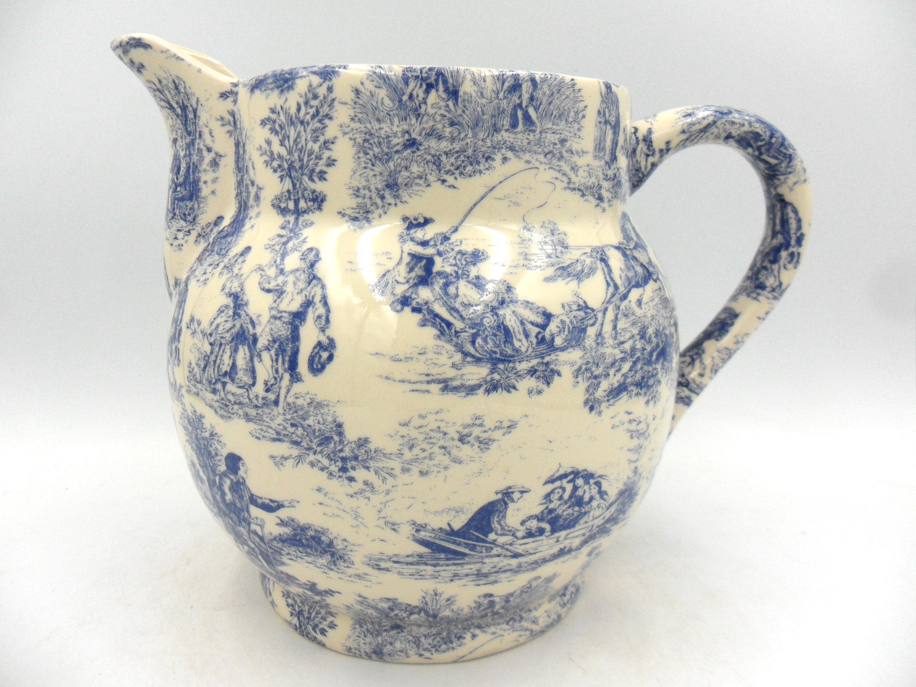 An Extra Large Dutch Jug in Blue Toile De Jouy Design by Heron