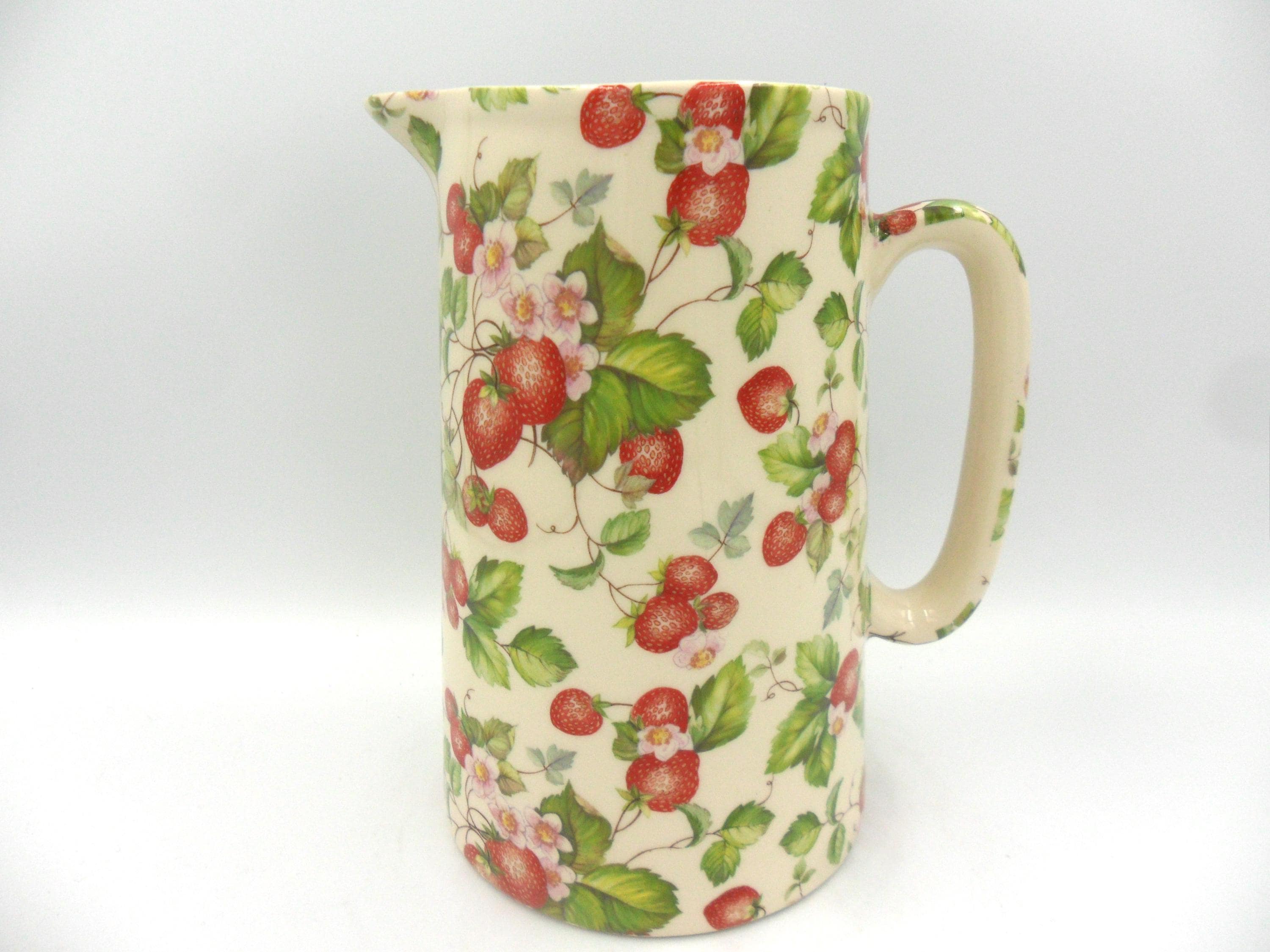2 Pint Earthenware Jug in Small Strawberry Design by Heron Cross
