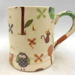 Handmade Tankard Mug in Patchwork Woodland Owls Design.