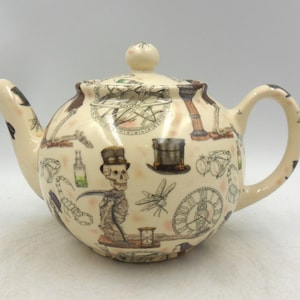 2 Cup Teapot in Steampunk design by Heron Cross Pottery