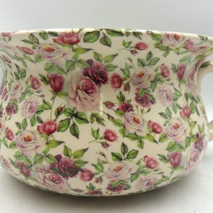 Handmade Floral Chamber Pot Planter: Roses Chintz Design