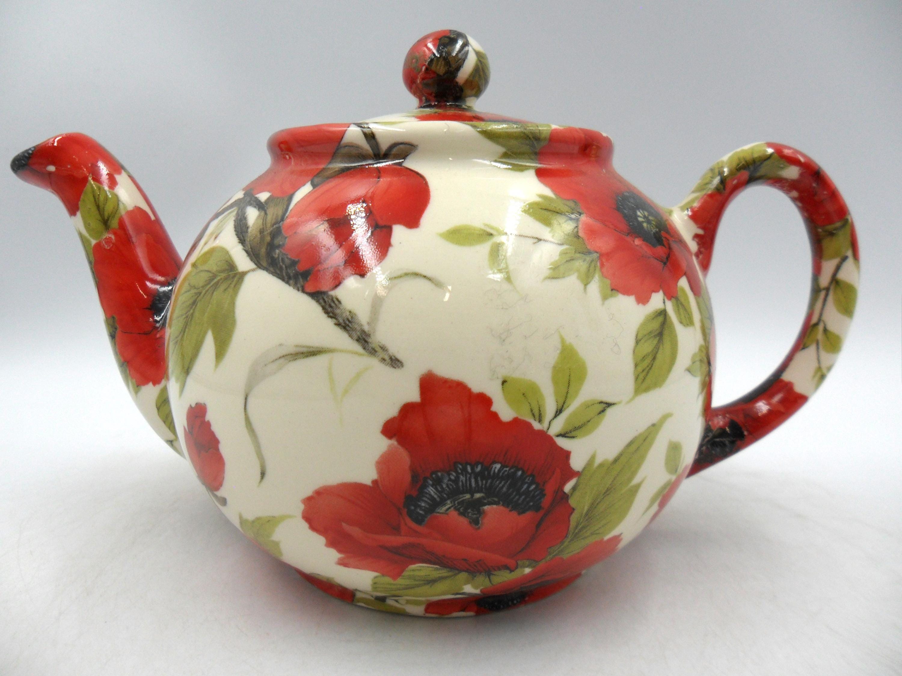 2 Cup Teapot in Red Poppy Design by Heron Cross Pottery. - Etsy Norway