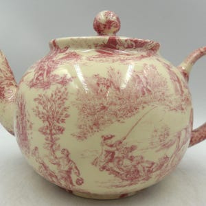 6 Cup teapot in Pink Toile Design by Heron Cross Pottery