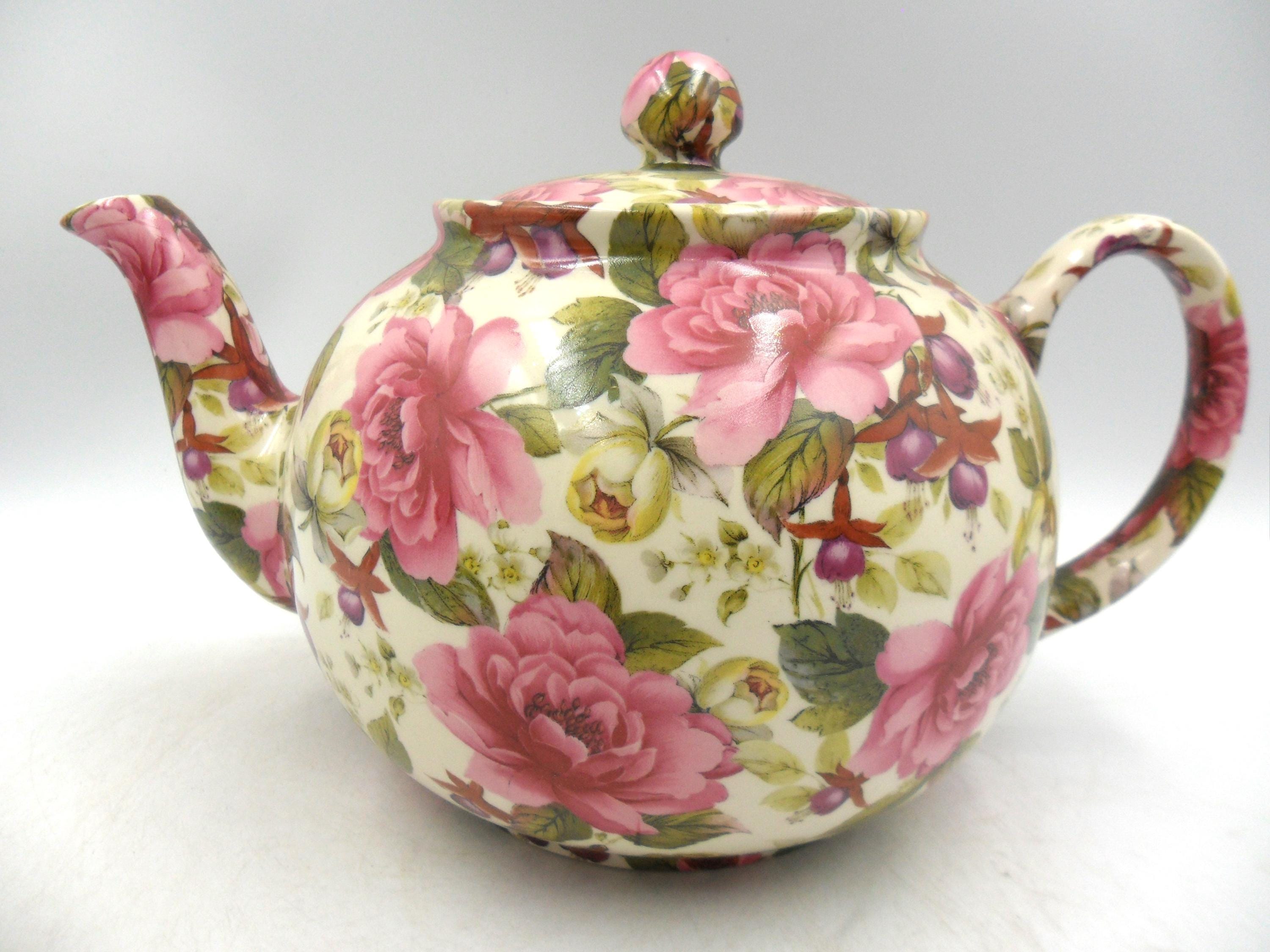 Heron Cross Pottery 伝統的な英国式ティーセット 6 Cup Teapot in Summer Camelia Design by Heron Cross Pottery