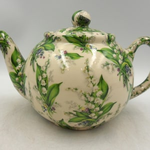 2 Cup Teapot in Lily of The valley design by Heron Cross Pottery