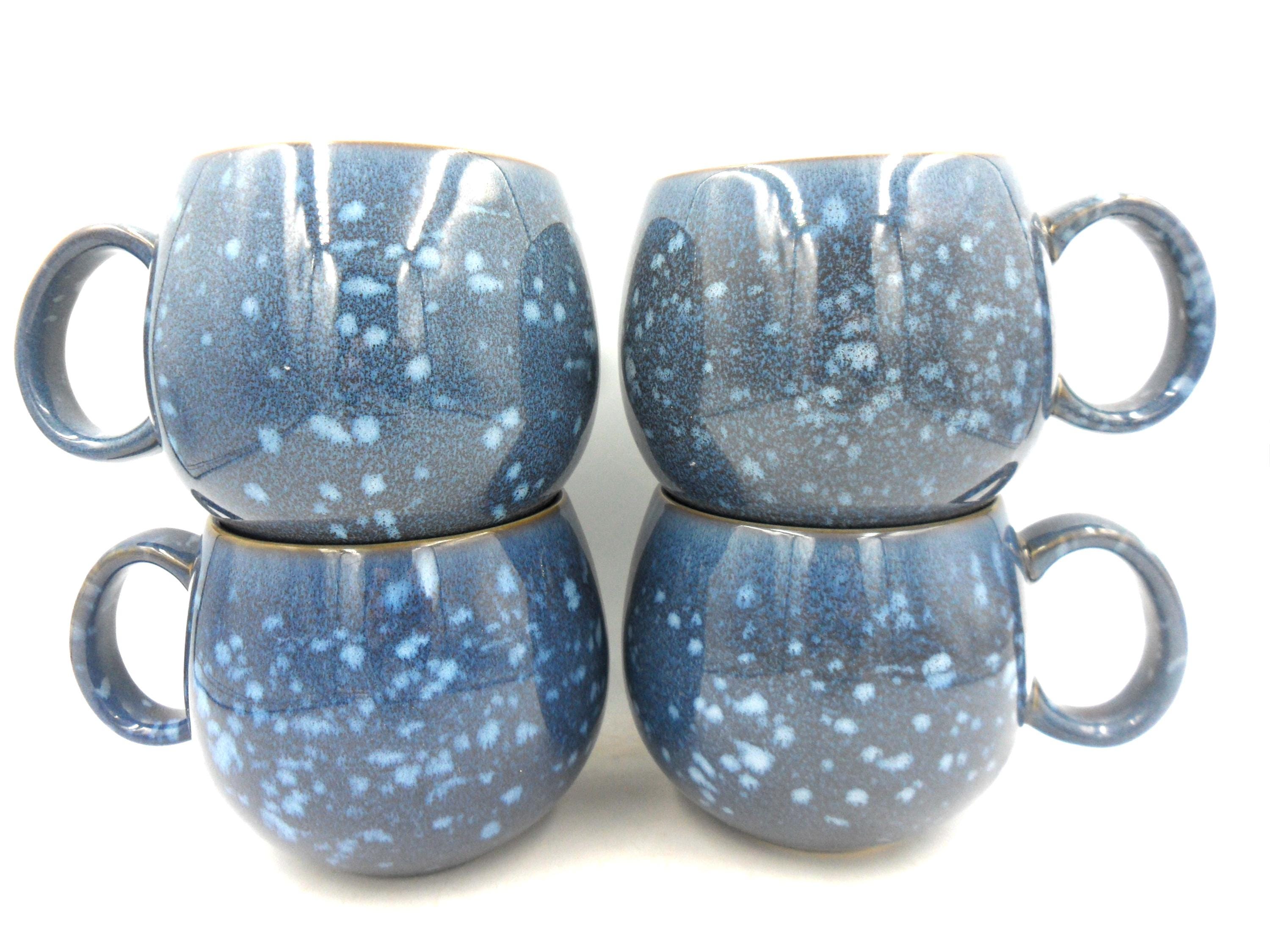 Set of 4 Reactive Glaze Stoneware Mugs: Denim Blue Cuddle Mugs