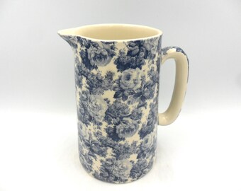 2 Pint Earthenware Jug in Blue Laura Design by Heron Cross Pottery